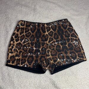 Leopard Sequin High Waist Women's Shorts